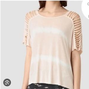 All Saints slash shoulder tie dye tee tshirt m
